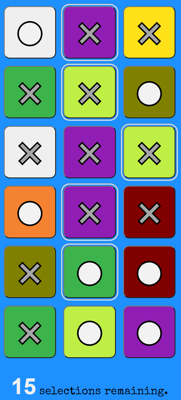 Example showing game piece selections